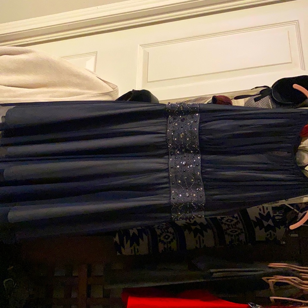 Fancy dress, Navy blue halter top style, sleeveless.